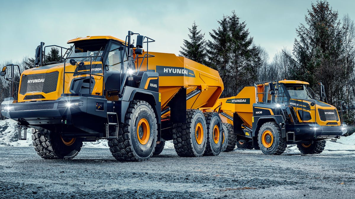 Hyundai&apos;s new ADTs carry payloads of 30 and 45 tons and are matched with the company&apos;s larger excavators and wheel loaders.