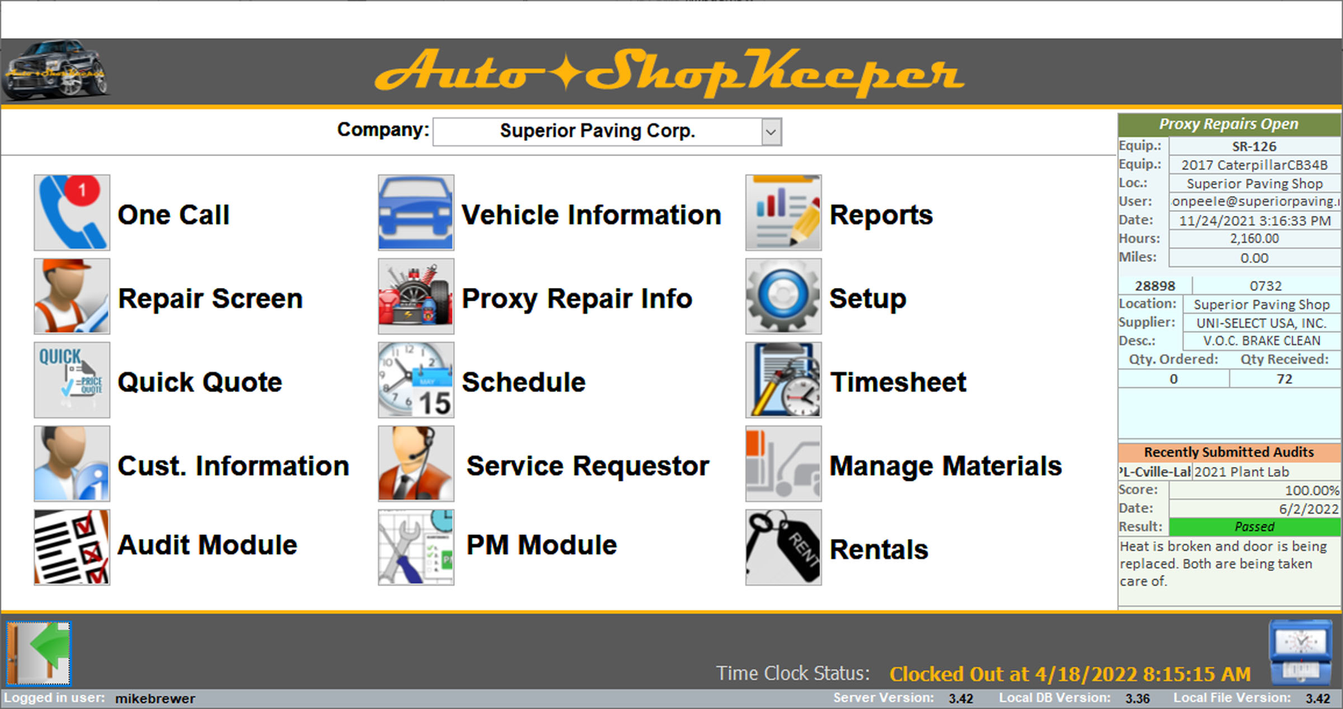 Equipment auditors enter their observations into the mobile app component of Auto ShopKeeper, Superior Paving&rsquo;s custom fleet-management software.