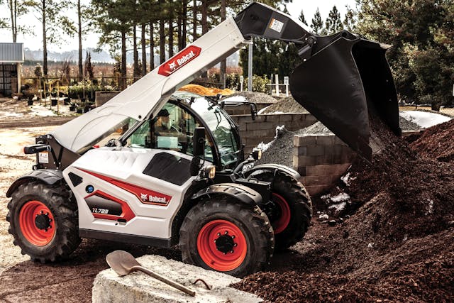 The Bobcat TL723 has a rated capacity of 7,700 pounds with a lift height of 22 feet 10 inches.