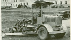 As the world’s first integral motor grader, the Auto Patrol was marketed heavily to states for road maintenance. This image from a 1932 Caterpillar advertisement shows one at work behind the Arkansas State Capitol. (Roads & Streets magazine, January 1932) As the world’s first integral motor grader, the Auto Patrol was marketed heavily to states for road maintenance. This image from a 1932 Caterpillar advertisement shows one at work behind the Arkansas State Capitol. (Roads & Streets magazine, January 1932)