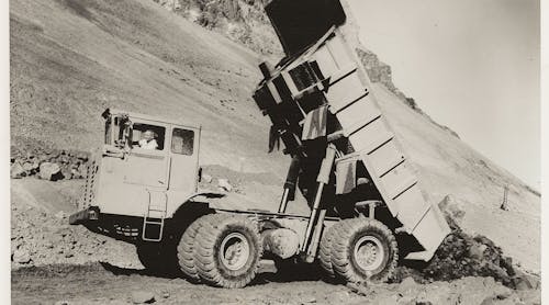 When introduced in 1964, the all-wheel-drive, 45-ton capacity International 180 Payhauler was unlike anything else on the market. Judging by the terrain behind it, the site is probably the I-80 and Union Pacific Railroad relocations for John Day Dam on the Oregon bank of the Columbia River.