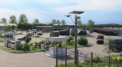 An example of one kind of EV charging facility that Voltera could build, own, and operate for a delivery and distribution company looking to electrify its fleet.