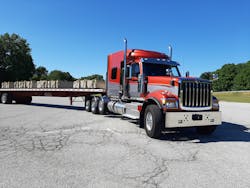 This HX tractor has a handsome face and strong underpinnings, and orange-and-gray paint suits its intended duties of hauling large, heavy construction equipment. HX’s original aluminum cab was replaced with a larger steel cabin several years ago. This truck has a 73-inch, high-roof integrated sleeper. This HX tractor has a handsome face and strong underpinnings, and orange-and-gray paint suits its intended duties of hauling large, heavy construction equipment. HX’s original aluminum cab was replaced with a larger steel cabin several years ago. This truck has a 73-inch, high-roof integrated sleeper.