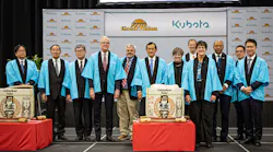 From left: Katsuhiko Yukawa, Kubota General Manager of Construction Machinery Division; Yuji Tomiyama, Kubota Deputy General Manager of Farm and Industrial Machinery Consolidated Division; Nobuyuki Ishii, Kubota General Manager of the Farm and Industrial Machinery Strategy and Operations Headquarters; Jerry Moran, U.S. Senator; Chris Collins, Great Plains Mfg. VP Operations; Yuichi “Ken” Kitao, Kubota President and Representative Director; Laura Kelly, Kansas State Governor; David Disberger, Great Plains Mfg. EVP; Linda Salem, Great Plains President/CEO; Dr. Trent Davis, Salina Mayor; Kazunari Shimokawa, Kubota General Manager of Agricultural Implement Division; Dai Watanabe, Kubota General Manager of Farm and Industrial Machinery Consolidated Division