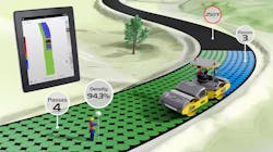 Volvo's Intelligent Compaction relays pass mapping and surface temperature mapping. Volvo's Intelligent Compaction relays pass mapping and surface temperature mapping.