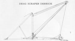 The Drag Scraper Derrick is especially adapted for conditions requiring this means of handling material, but where the high cost of a dragline excavating machine is prohibitive. This derrick is made convertible, employing our improved fittings. It may be used for drag bucket work and block hoisting. It may be mounted on skids and rollers, or wheels mounted on wide gauge track to suit the nature of the contract on which it is to be used. When writing for prices and information, give full particulars as to the work to be done and the kind of material to be handled.
