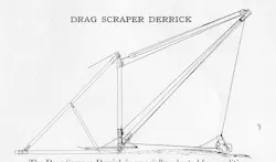 The Drag Scraper Derrick is especially adapted for conditions requiring this means of handling material, but where the high cost of a dragline excavating machine is prohibitive. This derrick is made convertible, employing our improved fittings. It may be used for drag bucket work and block hoisting. It may be mounted on skids and rollers, or wheels mounted on wide gauge track to suit the nature of the contract on which it is to be used. When writing for prices and information, give full particulars as to the work to be done and the kind of material to be handled.