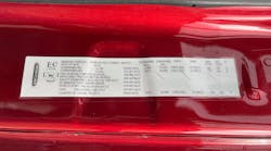 This vehicle certification label calls for steer tires with a Load Range H to support the front axle GAWR of 13,220 lb., while the rear axles require tires with a Load Range G.