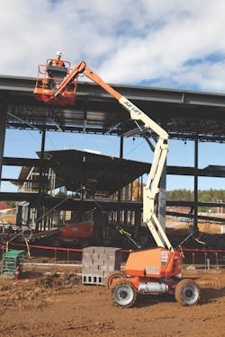 Rough-terrain tires are an option for boom lifts, allowing use for outside construction and, later, on concrete slabs or pads. Rough-terrain tires are an option for boom lifts, allowing use for outside construction and, later, on concrete slabs or pads.