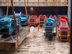 Terex chartered a vessel to ship 30 machines from the United Kingdom to Australia. Terex chartered a vessel to ship 30 machines from the United Kingdom to Australia.