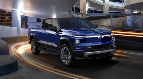 Chevrolet&rsquo;s Silverado EV is shown here in deluxe RST trim, but it will initially appear in simpler WT trim when it hits the market in 2024. It will have two motors, all-wheel-drive, and four-wheel steer with range of up to 400 miles. Rear window and wall can be stowed to extend the bed floor into the cab.