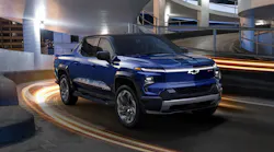 Chevrolet’s Silverado EV is shown here in deluxe RST trim, but it will initially appear in simpler WT trim when it hits the market in 2024. It will have two motors, all-wheel-drive, and four-wheel steer with range of up to 400 miles. Rear window and wall can be stowed to extend the bed floor into the cab.