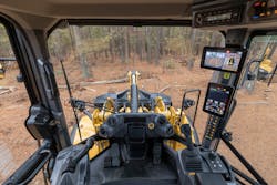 The M Series cab features smaller cab pillars, increased window area, and standard rearview camera for operator visibility. An optional multiview camera delivers a bird&rsquo;s-eye view around the loader, and optional rear object detection has visual and audible alarms.