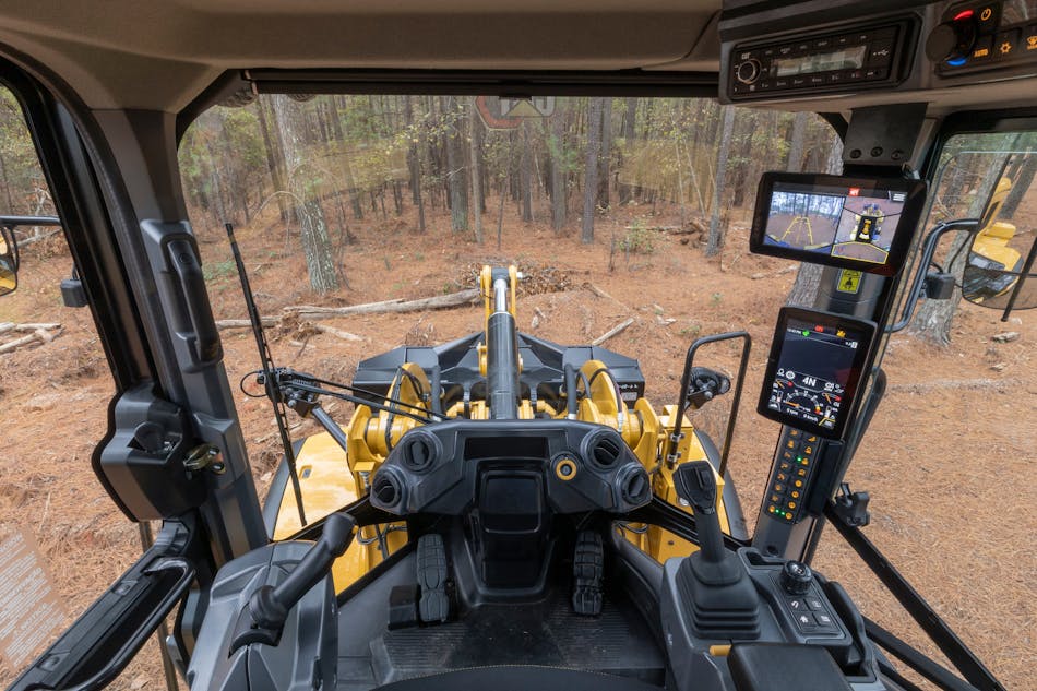 The M Series cab features smaller cab pillars, increased window area, and standard rearview camera for operator visibility. An optional multiview camera delivers a bird&rsquo;s-eye view around the loader, and optional rear object detection has visual and audible alarms.