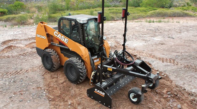 A box blade with grade control system allows the skid steer to maintain more accurate grades.