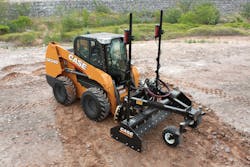 A box blade with grade control system allows the skid steer to maintain more accurate grades. A box blade with grade control system allows the skid steer to maintain more accurate grades.