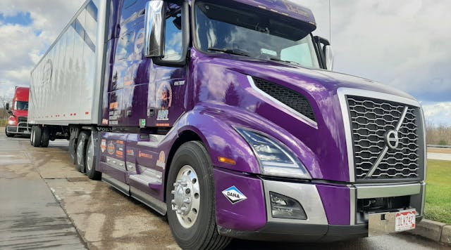 Morrow&rsquo;s 2023-model VNL760, dubbed &ldquo;Purple Haze,&rdquo; usually pulls vans carrying new furniture and averages more than 10 mpg. But it might also work well hitched to a flatbed toting pipe or building materials or a hopper loaded with aggregates. The Volvo&rsquo;s aerodynamic lines, also used on nonsleeper models, reduce air drag at highway speeds. The I-Torque powertrain includes a D13TC, a 14-speed I-Shift, 2.16 to 1 axle ratio, and a 6x2 axle layout with a liftable pusher axle in the tandem.