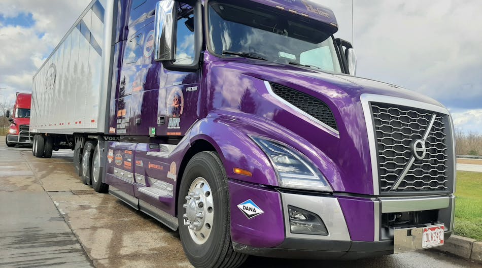 Morrow&rsquo;s 2023-model VNL760, dubbed &ldquo;Purple Haze,&rdquo; usually pulls vans carrying new furniture and averages more than 10 mpg. But it might also work well hitched to a flatbed toting pipe or building materials or a hopper loaded with aggregates. The Volvo&rsquo;s aerodynamic lines, also used on nonsleeper models, reduce air drag at highway speeds. The I-Torque powertrain includes a D13TC, a 14-speed I-Shift, 2.16 to 1 axle ratio, and a 6x2 axle layout with a liftable pusher axle in the tandem.