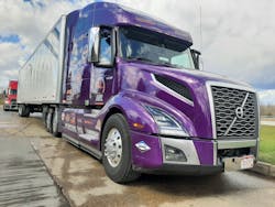 Morrow’s 2023-model VNL760, dubbed “Purple Haze,” usually pulls vans carrying new furniture and averages more than 10 mpg. But it might also work well hitched to a flatbed toting pipe or building materials or a hopper loaded with aggregates. The Volvo’s aerodynamic lines, also used on nonsleeper models, reduce air drag at highway speeds. The I-Torque powertrain includes a D13TC, a 14-speed I-Shift, 2.16 to 1 axle ratio, and a 6x2 axle layout with a liftable pusher axle in the tandem. Morrow’s 2023-model VNL760, dubbed “Purple Haze,” usually pulls vans carrying new furniture and averages more than 10 mpg. But it might also work well hitched to a flatbed toting pipe or building materials or a hopper loaded with aggregates. The Volvo’s aerodynamic lines, also used on nonsleeper models, reduce air drag at highway speeds. The I-Torque powertrain includes a D13TC, a 14-speed I-Shift, 2.16 to 1 axle ratio, and a 6x2 axle layout with a liftable pusher axle in the tandem.