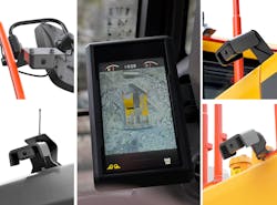 The Volvo Smart View system, seen here on a Volvo excavator, uses front, rear and side cameras to provide a real-time, overhead view of the machine during operation on the in-cab monitor.