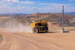 Electric truck running on trolley system. Electric truck running on trolley system.
