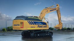 Komatsu concept medium-sized hydraulic excavator equipped with a hydrogen fuel cell.