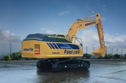 Komatsu concept medium-sized hydraulic excavator equipped with a hydrogen fuel cell. Komatsu concept medium-sized hydraulic excavator equipped with a hydrogen fuel cell.