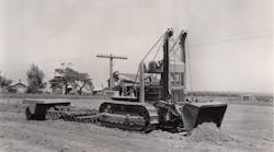 On a road job near Galva, Illinois, in September, 1938, a Cat D4 with a High Loader is spreading fill, plus towing a disc and a pneumatic roller. It also ditched, placed pipe, and cleared brush. The machine handled excavation as well, including overburden, gravel, and earth and rock cuts. On a road job near Galva, Illinois, in September, 1938, a Cat D4 with a High Loader is spreading fill, plus towing a disc and a pneumatic roller. It also ditched, placed pipe, and cleared brush. The machine handled excavation as well, including overburden, gravel, and earth and rock cuts.