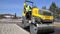 A combination roller doubles as a heavy compactor with its steel drum and a finish compactor with it rear row of pneumatic tires. A combination roller doubles as a heavy compactor with its steel drum and a finish compactor with it rear row of pneumatic tires.