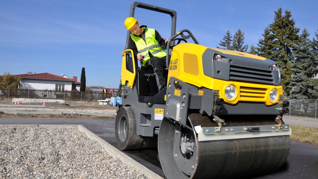 A combination roller doubles as a heavy compactor with its steel drum and a finish compactor with it rear row of pneumatic tires.