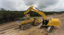 Cat 352 Excavator Loading An Articulated Haul Truck