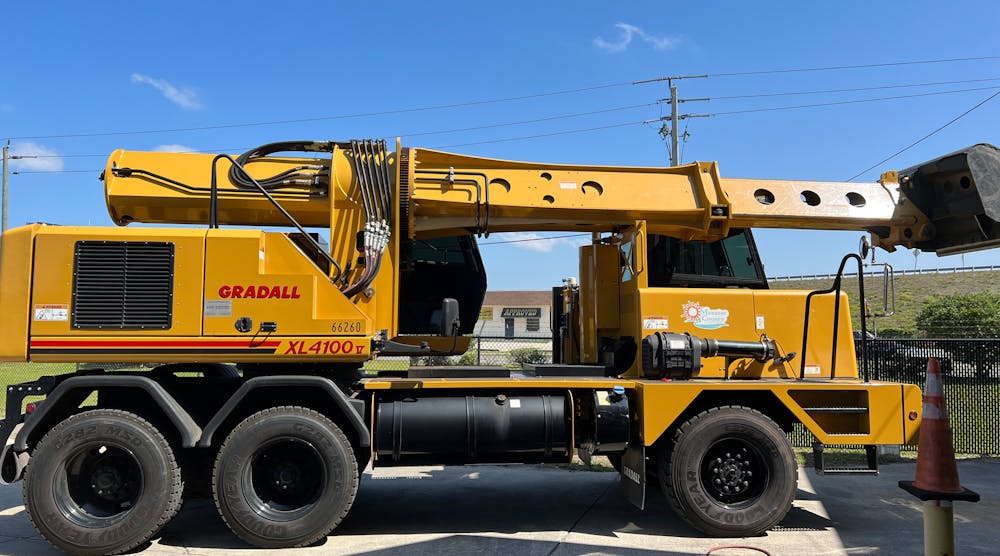 This wheeled excavator runs on diesel, like much of Manatee County&apos;s equipment. Before the county goes to electric yellow iron, its fleet manager says he needs to see more options from manufacturers.