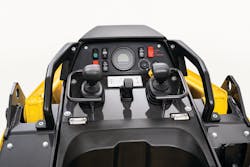 The loader has hydraulic pilot joystick control, and loader and ground drive control lockout.