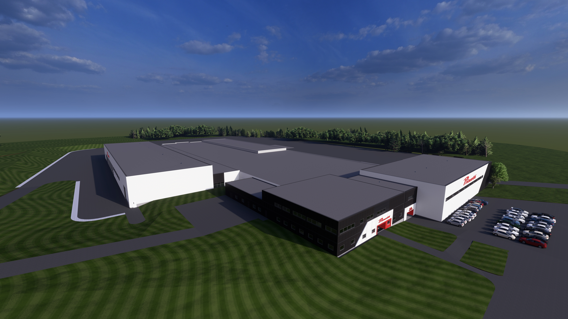 An aerial view of Prinoth's projected plant expansion at its Grandby, Canada, facility.