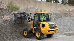 A Volvo L20 electric wheel loader. A Volvo L20 electric wheel loader.
