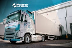 The Westport H2 HPDI fuel system-equipped demonstration truck unloading fresh freight at the Mercadona logistics hub in Getafe, Spain. The Westport H2 HPDI fuel system-equipped demonstration truck unloading fresh freight at the Mercadona logistics hub in Getafe, Spain.