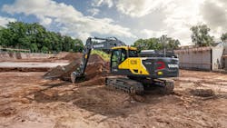 A Volvo EC230 electric excavator. A Volvo EC230 electric excavator.