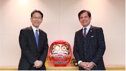 Hiroyuki Ogawa, president/CEO, Komatsu Ltd. (left) and Subhash Dhar, founder/chairman/CEO, ABS (right). Hiroyuki Ogawa, president/CEO, Komatsu Ltd. (left) and Subhash Dhar, founder/chairman/CEO, ABS (right).