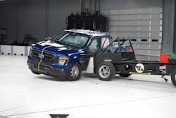 A 2023 Ford F-150 crew cab undergoes the IIHS updated side crash test. A 2023 Ford F-150 crew cab undergoes the IIHS updated side crash test.