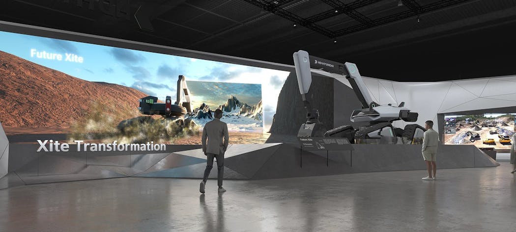 A rendering of the HD Hyundai booth at CES.