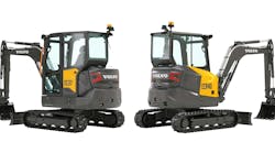 Volvo EC37 and ECR40 compact excavators.