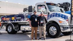 Stevie Ray Lloyd and Steve Lloyd of Lloyd Concrete Services are shown with the Kenworth T280 concrete pump truck. Stevie Ray Lloyd and Steve Lloyd of Lloyd Concrete Services are shown with the Kenworth T280 concrete pump truck.