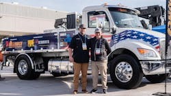Stevie Ray Lloyd and Steve Lloyd of Lloyd Concrete Services are shown with the Kenworth T280 concrete pump truck.