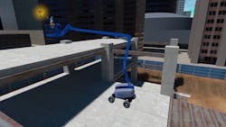 Genie VR training allows operators to control a Genie Z-45 FE articulated boom lift in four training scenarios designed to assist with control familiarization and operation.