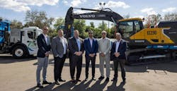 From left: Martin Mattsson, director, key account sales, waste &amp; recycling, Volvo CE; Tyler Ohlmansiek, Mack e-mobility sales director; Jonathan Randall, president of Mack Trucks North America; Brendon Pantano, CEO, Coastal Waste &amp; Recycling; Dennis Pantano, COO, Coastal Waste &amp; Recycling; Ray Gallant, head of sustainability and productivity, Volvo CE.