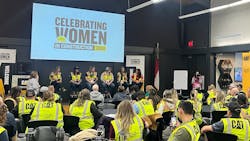 The panel speaks to a room of all the attendees of the event. The panel speaks to a room of all the attendees of the event.