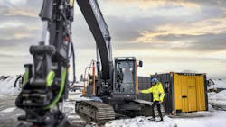 Volvo has tested its now commercially available EC230 Electric excavator for some time using various power units. This photo is from an application in Norway. Volvo has tested its now commercially available EC230 Electric excavator for some time using various power units. This photo is from an application in Norway.