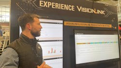Jameson Smeija, senior sales consultant, providing a demonstration of VisionLink Productivity to trade press at World of Asphalt. Jameson Smeija, senior sales consultant, providing a demonstration of VisionLink Productivity to trade press at World of Asphalt.