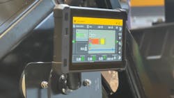 Touch screen display featured on mid-sized asphalt compactors that provides information about pass count, temperature, and compaction meter value.