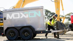 Portable job site power from Moxion, a company that's been working with Komatsu and Volvo CE on field solutions for electric equipment. Portable job site power from Moxion, a company that's been working with Komatsu and Volvo CE on field solutions for electric equipment.